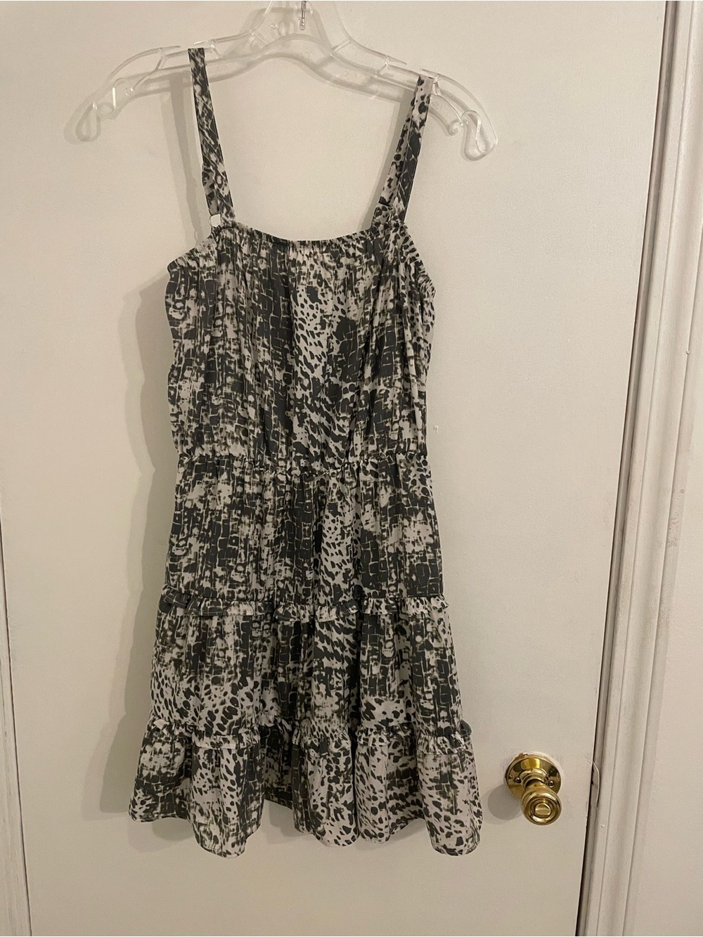 Express Black and White Printed Tiered Mini Dress